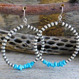 Large Sterling Silver Turquoise Hoop Earrings